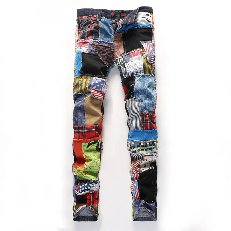 

Colorful Spliced Jeans Men Denim Pant Patch Fashion Slim Fit Designer Jeans Casual Show Denim Joggers Macacao Masculino Jeans