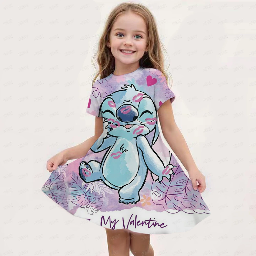 2024 Stitch Dress For Girls Children's Sleep Baby Summer Clothes StrayKids 3d Print Skirt Original Clothing Short-Sleeved Skirt