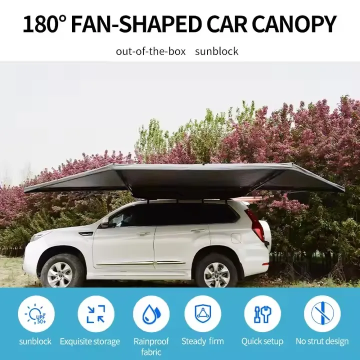270 درجة ظلة الألومنيوم هارد شل تلسكوبي سيارة شنت القطاع الجانب خيمة المظلة #6