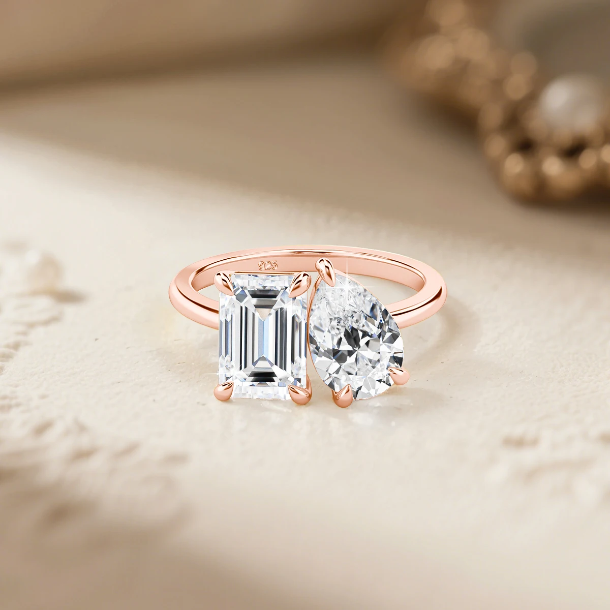 Zertifizierter 3,5 Karat 2-Stein-Moissanit-Ring für Damen, 100% 925 Silber, Luxus-Designer-Marke, Hochzeitsschmuck mit Labor-Diamanten, hohe Qualität – Detail 7