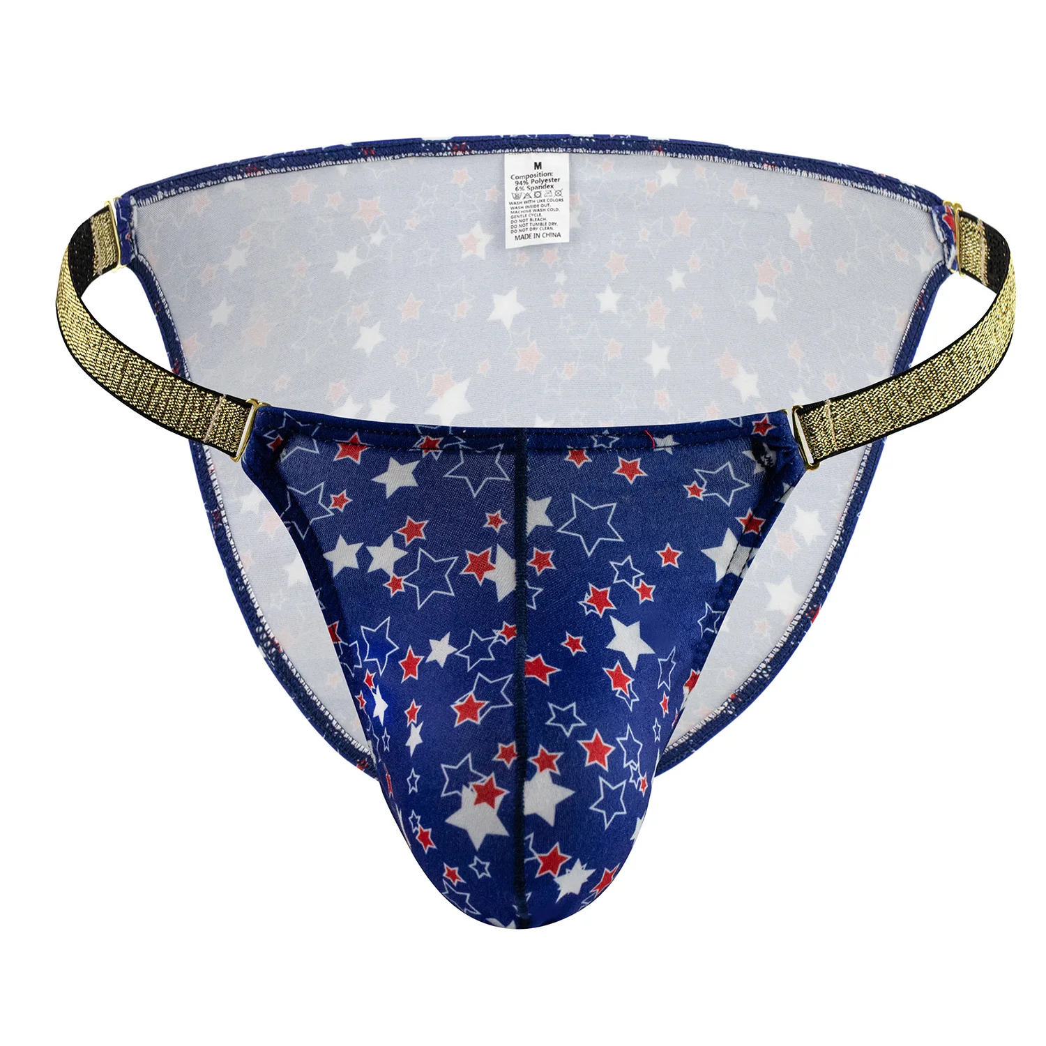 Men's Sexy Star-Print Bulge Brief Gold-Trim High-Cut Design Adjustable Sissy Low-Rise U Convex Pouch Fit for Intimate Underpants