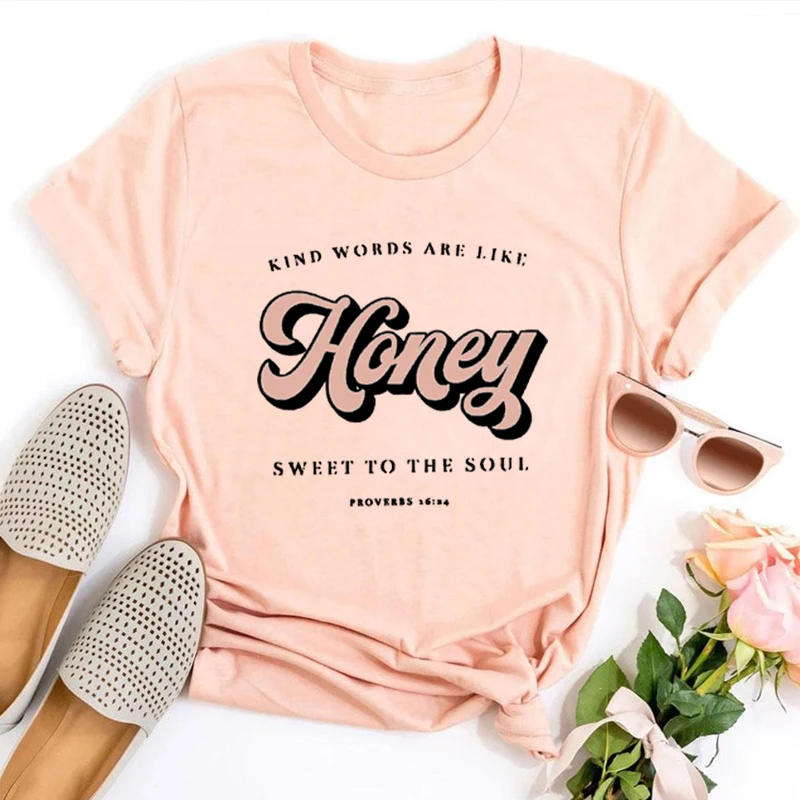 Honey Sweet To The Soul Shirt Proverbs 16:24 Shirt Christian T-Shirt Church Graphic Tees Women Faith Shirt Religious Tee L