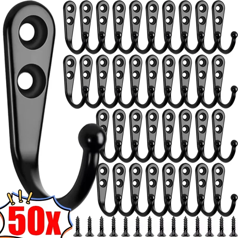 50/1Set Small Wall Mounted Hook with Screws Retro Metal  for Hanging Bag Towels Key Rack  Kitchen Bathroom Accessories