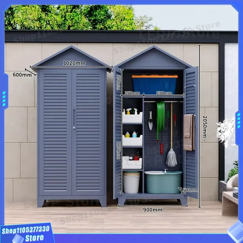 Weatherproof Galvanized Steel Modular Outdoor Locker Garden Cabin With Pitched Roof Vents For Patio Backyard Storage Shed