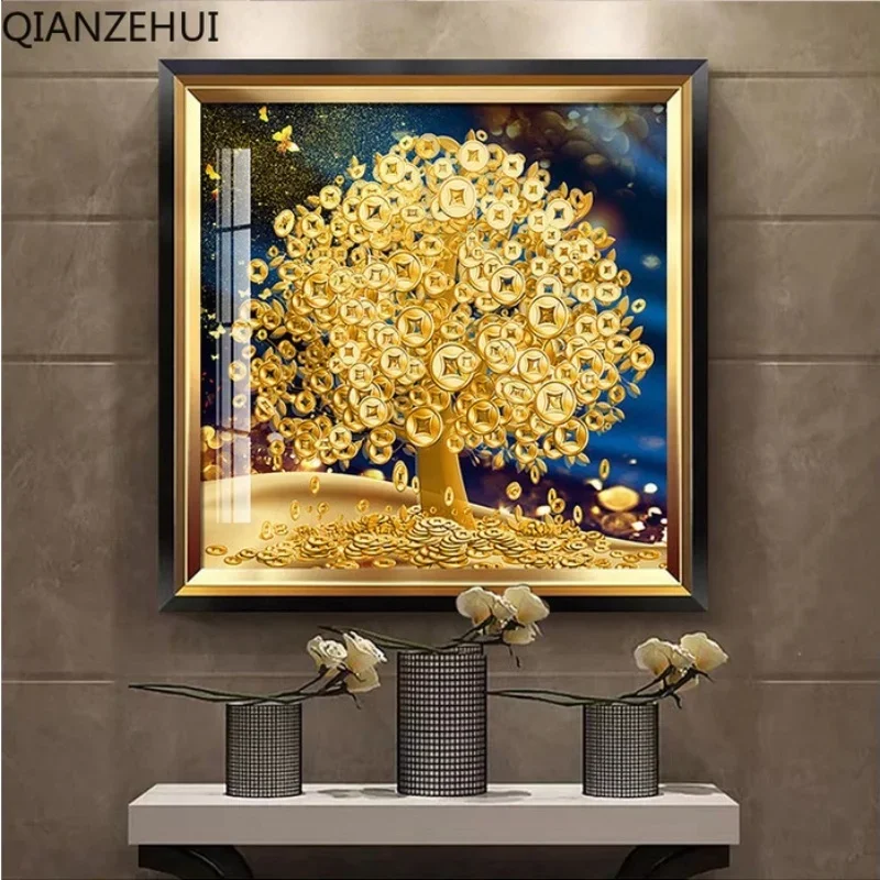 

DIY full Diamond Embroidery,Round Diamond Money Tree Pachira Macrocarpa Mural Living room decoration rhinestone Diamond painting