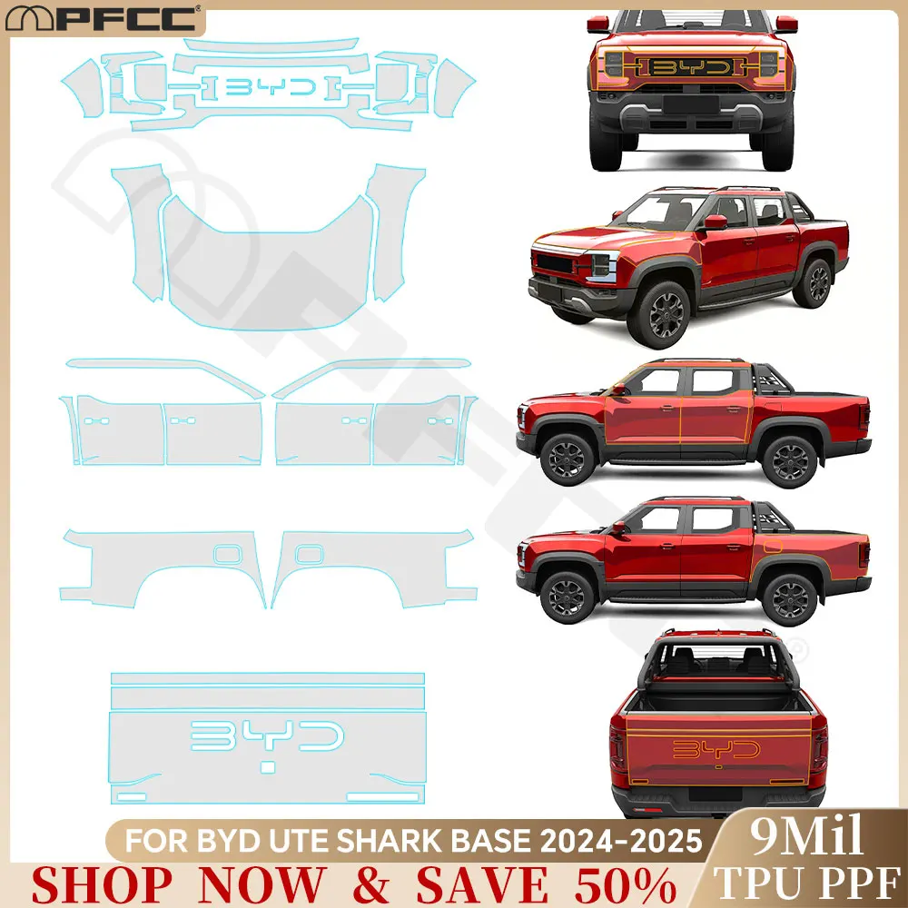 

For BYD Ute Shark Base 2024 2025 Anti-Scratch TPU Paint Protection Film Pre-cut PPF Car Body Clear Bra Resistant Car Accessories