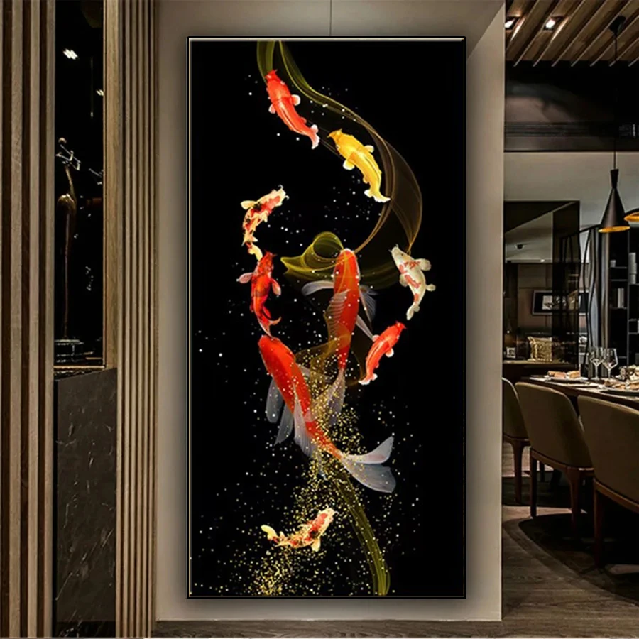 Diamond Embroidery Golden Koi Fish Feng Shui Carp Pictures Full Diamond Mosaic Rhinestones Art Painting Cross Stitch Wall Decor