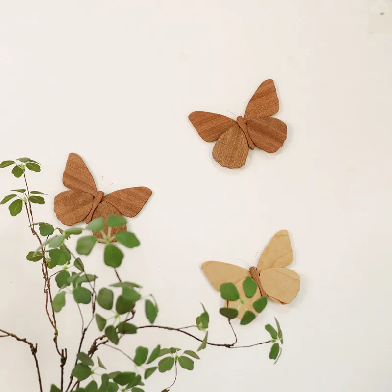 Nordic Log Butterfly Shape Wall Pendant Living Room Entrance Bedroom Hotel Background Wall Butterfly Shooting Props Decoration