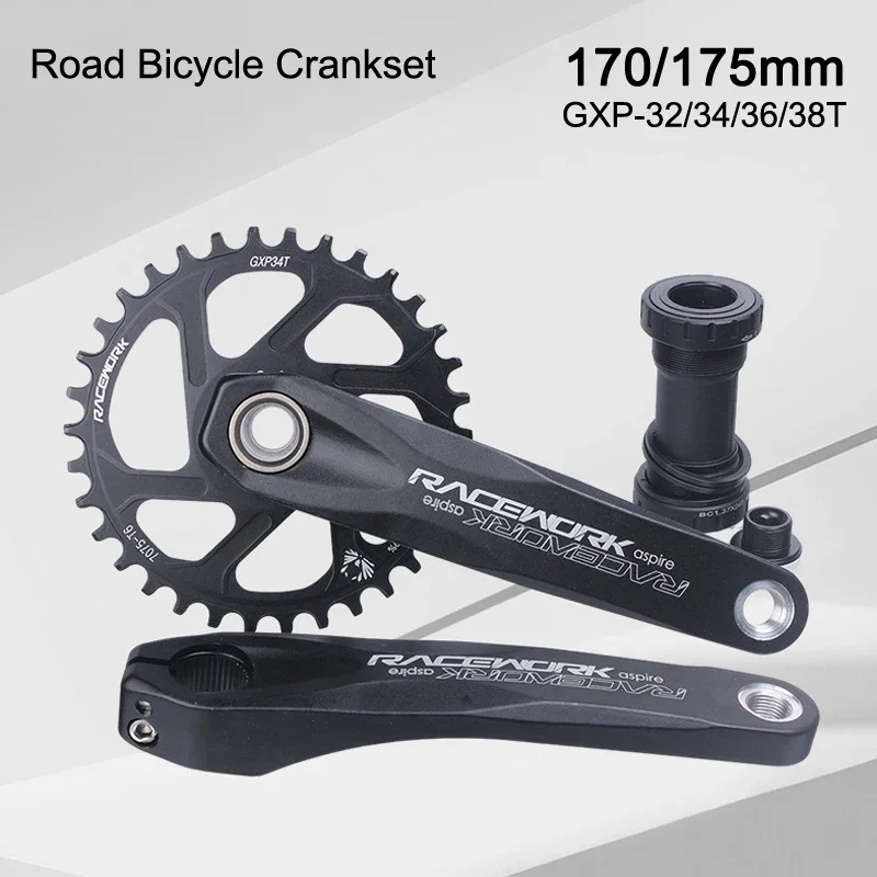 Road Bicycle Crankset 170mm175mm Crank 32/34/36/38T Sprockets 11/12 Bike central shaft Speeds Aluminum Alloy Hollow Crankset GXP