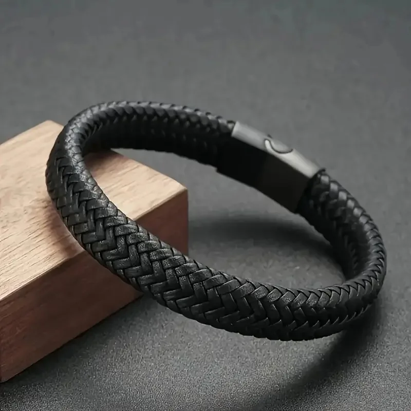 Classic woven leather bracelet, men's jewelry charm design, women's friend gift, stainless steel bracelet image 2