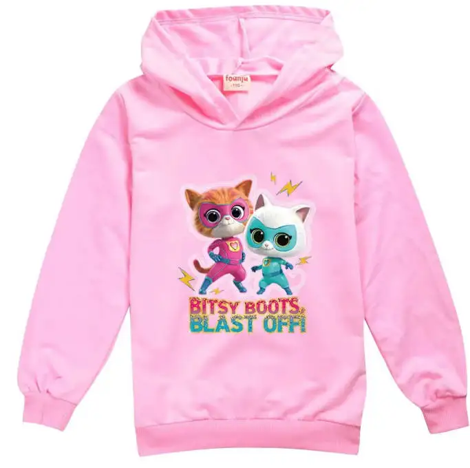 

Весенне-осенняя детская толстовка с капюшоном SuperKitties, футболка с длинными рукавами, свитшот для маленьких девочек, пальто с капюшоном с героями мультфильмов, топы, куртка, детская одежда