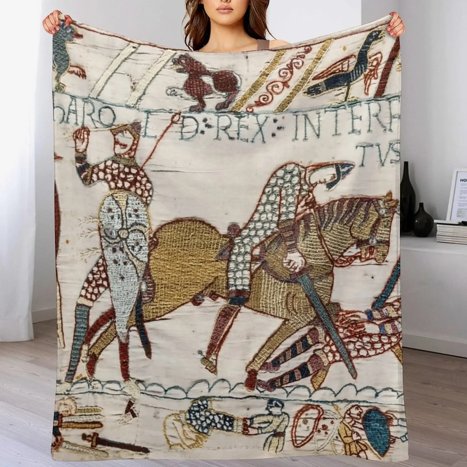 

THE BAYEUX TAPESTRY ,The Death of King Harold at Battle of Hastings. Throw Blanket Soft Plush Blanket as Housewarming Gift