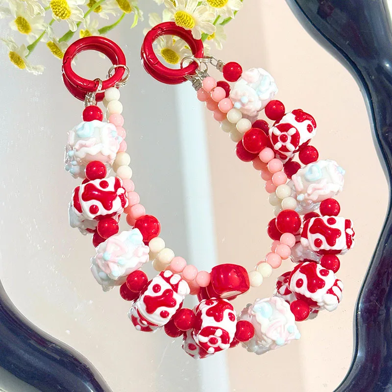 

Summer DIY Colorful Acrylic Round Beads Bag Chain Fashionable Young Girl Hand Bag Pendant Luxury Accessories Mobile Phone Chain