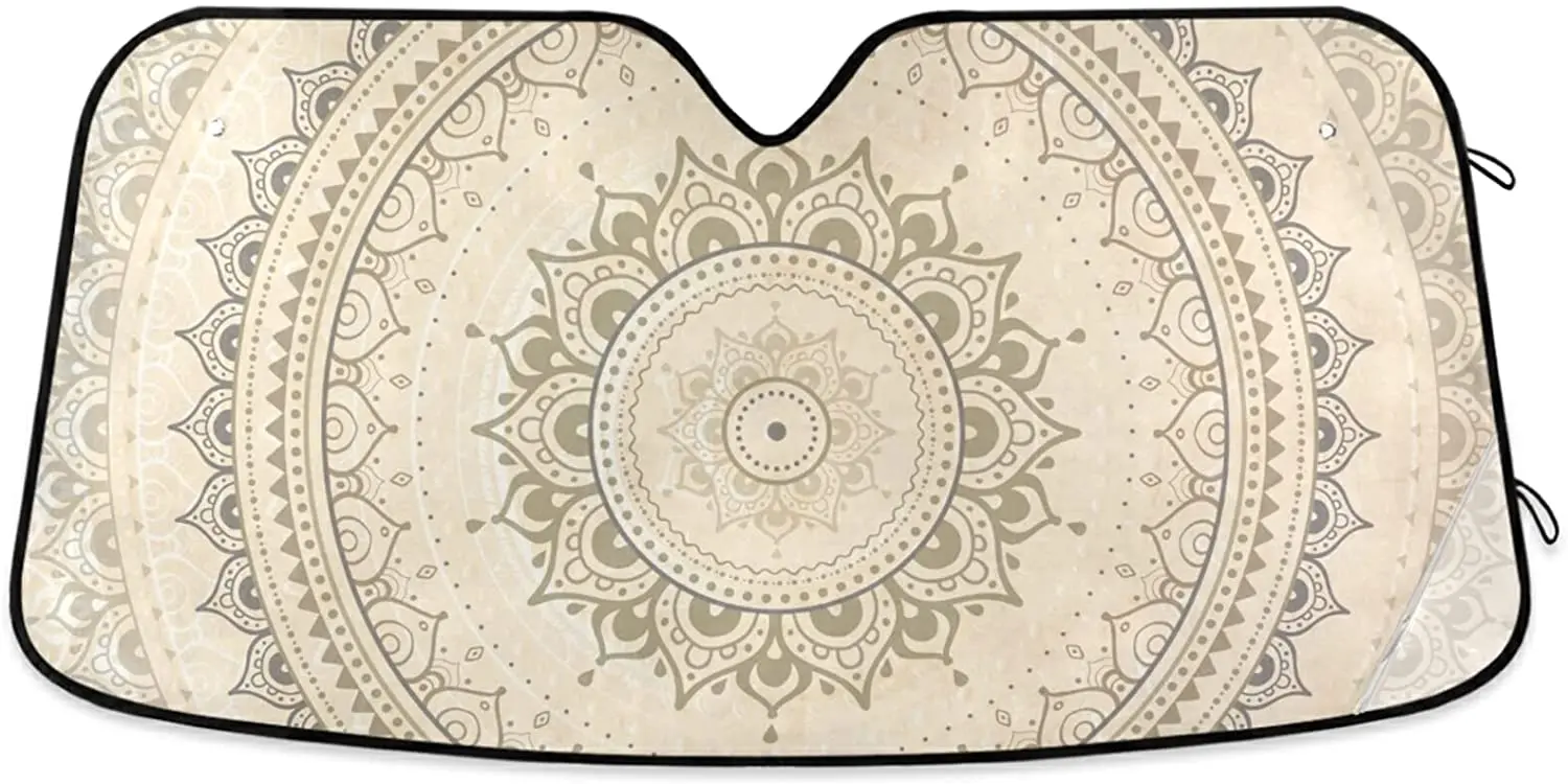 Oarencol Boho Mandala Car Windshield Sun Shade Bohemian Paisley Ethnic Flower Foldable UV Ray Sun Visor Protector Sunshade to Ke