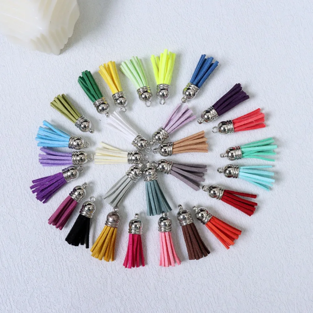 Faux Suede Leather Tassel Charms with Metal Cap Mini Pendant for Keychain Earring DIY Jewelry Making Accessories Mixed Colors