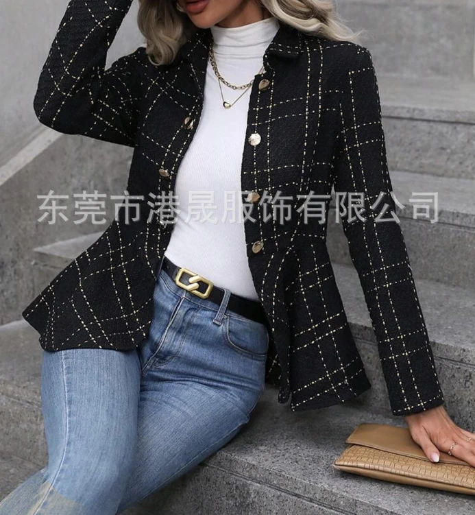 Women's Lapel Jacquard Ruffle Edge Slimming Double Breasted Suit Jacket Annual New Fashion Best-Selling Item