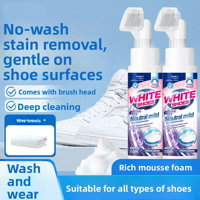 150ml white shoe cleaner, no cleaning, dry cleaning, foam decontamination, suede sheepskin matte shoes, sports shoes care
