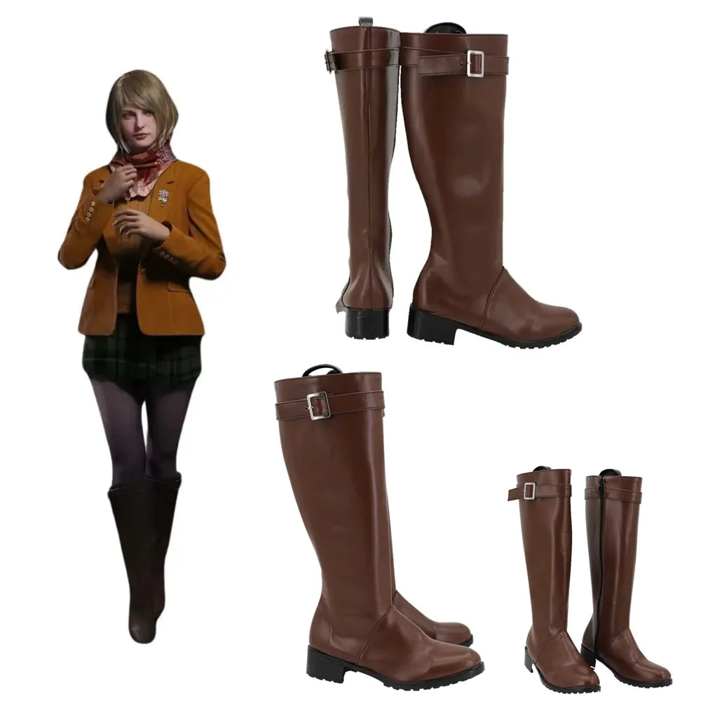 Biohazard Resident 4 Remake Ashley Graham Cosplay, zapatos de fantasía, botas de cuero para Halloween, accesorio personalizado, talla europea