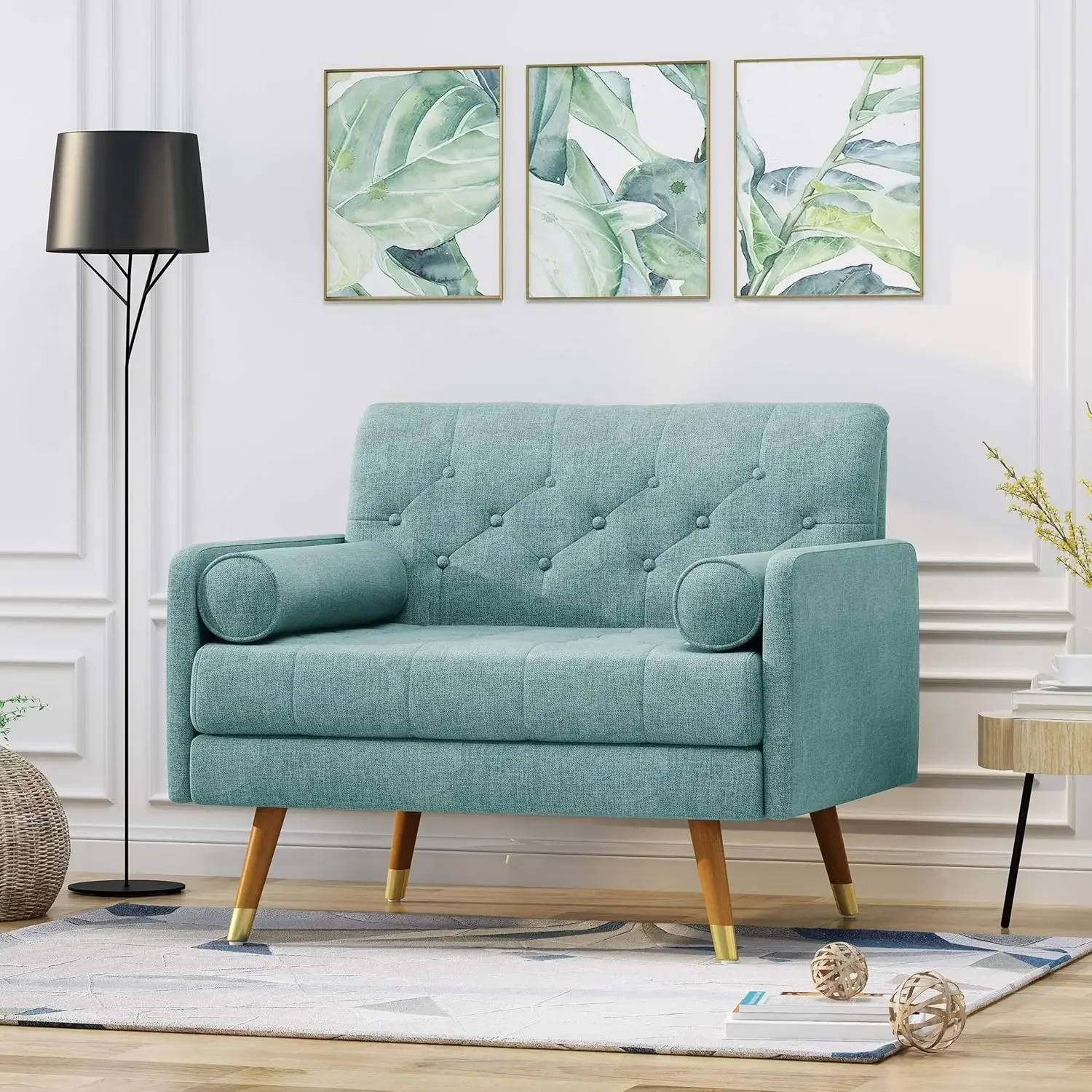 

Nour Fabric Mid-Century Modern Club Chair, Blue, Natural