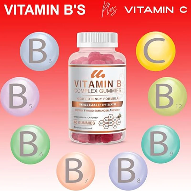 Vitamin B complex vegetarian gummies contain vitamins, niacin, stress, energy, and folic acid for a healthy immune system