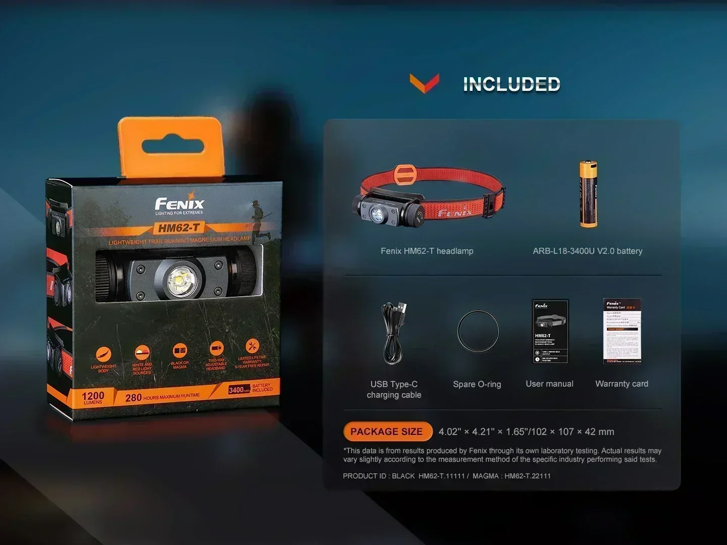 FENIX HM62-T 1200 Lumens Simple lightweight Trail Running Magnesium Headlamp Included Rechargeable Battery