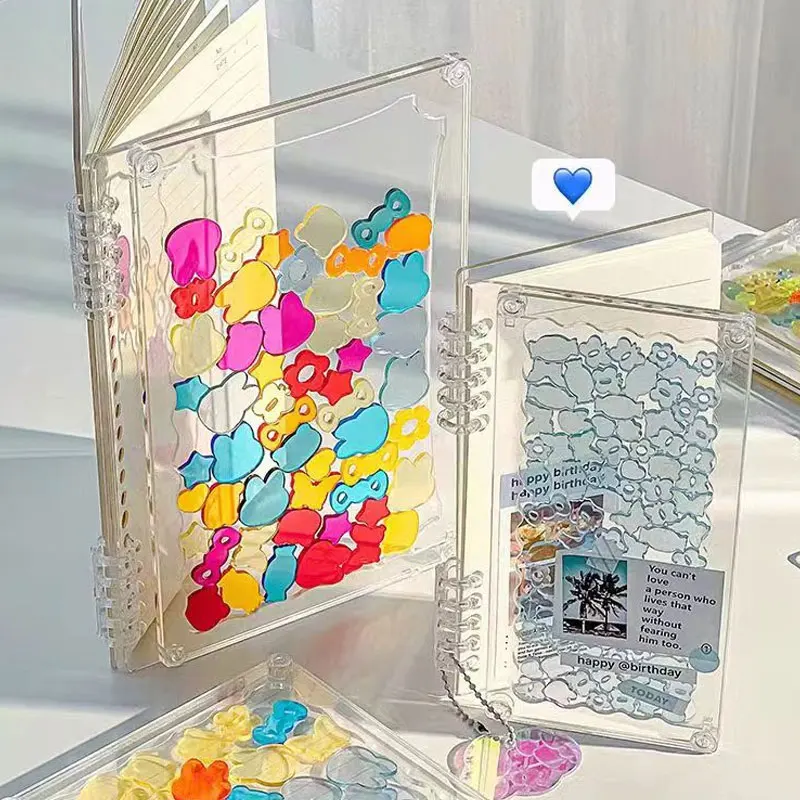 Notebook Transparente com Capa Acrílica, DIY Notebooks Papelaria, Loose Page Diário, Creative Note Book Supplies, A5, A6, 1 Conjunto