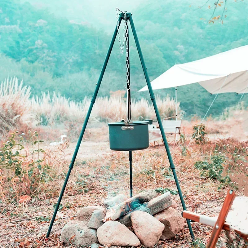 Outdoor Large Bonfire Tripod Portable Camping Picnic Campfire Cooking Pot Hanging Chain Triangle Support Stand Rack