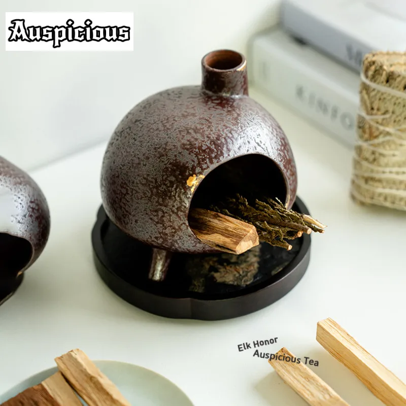 Old Rock Clay Iron Rust Incense Holder Zen Garden Incense Burners Mosquito Incense Holder Consecrate Censer Teaware Decoration