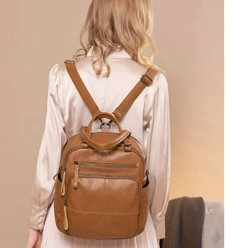 Backpack for Women 2023 New Summer Fashion All-Matching Casual High-Grade Large Capacity Pu Leather Backpack