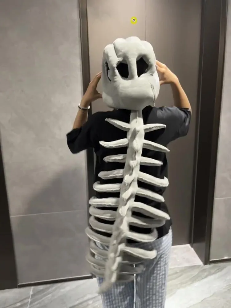 لو هان نفس القطيفة ديناصور الهيكل العظمي غطاء رأس هالوين زي ألعاب من نسيج مخملي مضحك ديناصور الهيكل الخارجي دمية