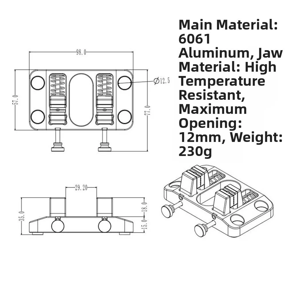 Aluminum Welding Clamp with Proven Thermal Resistance for Use in Automotive Electrical Systems and For Precision Craft Work