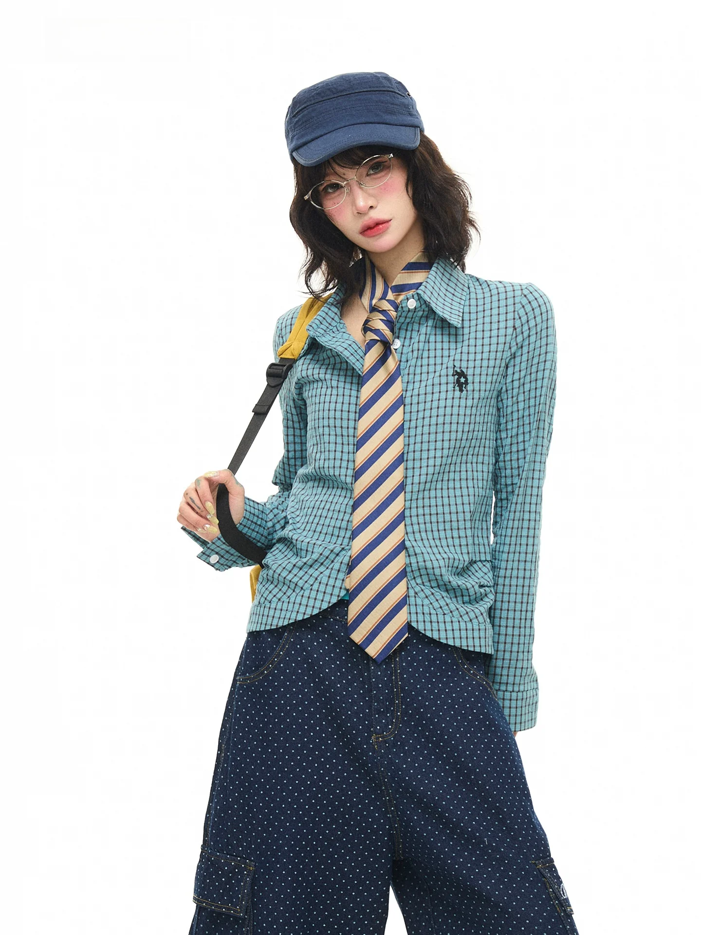 

Ele Sle Women's irt ASTRSK Korean Small ence Embroidery Single Button Waist Inward Cheered Collar Slimming...