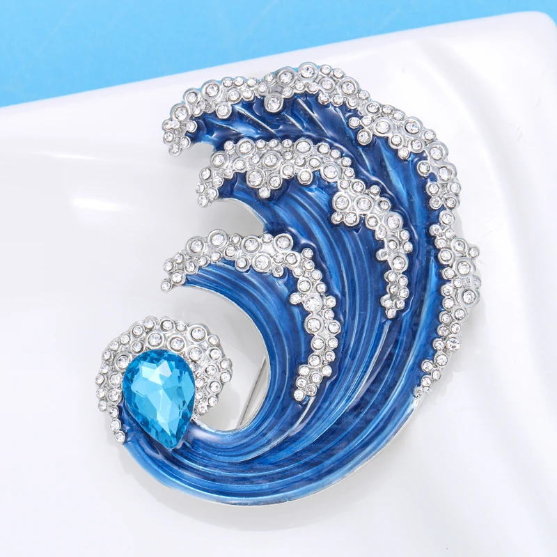Wuli&baby Blue Ocean Wave Women Brooch Pin