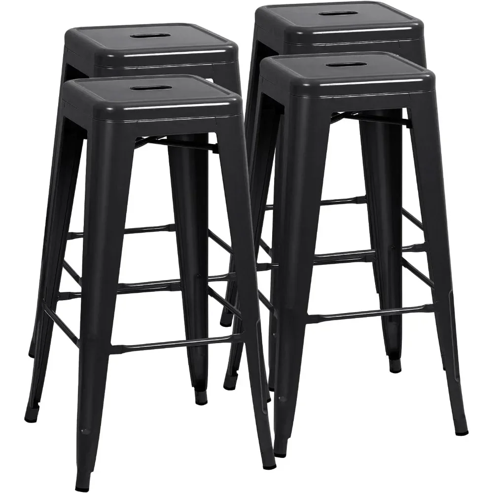 30 Inches Metal Bar Stools Bar Height High Backless Stools Indoor Outdoor Stackable Kitchen Stools Set of 4