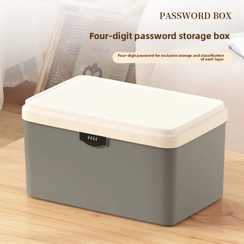 Lockable Storage Box with 4 Digit Combination Lock and Carry Handle, Double Layer ABS Organizer for Documents, Certificates
