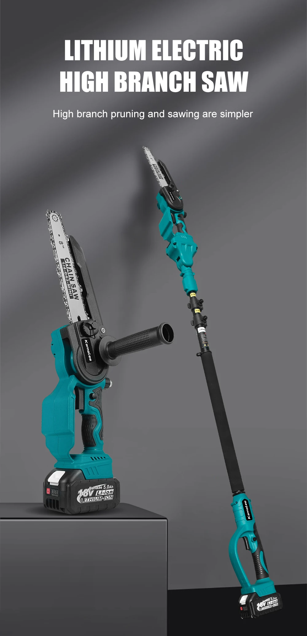 Kamolee 6 Zoll + 8 Zoll Mini bürstenlose elektrische Säge wiederaufladbare Kettensäge Holzschneider Beschneiden Garten Elektrowerkzeuge – Detail 1