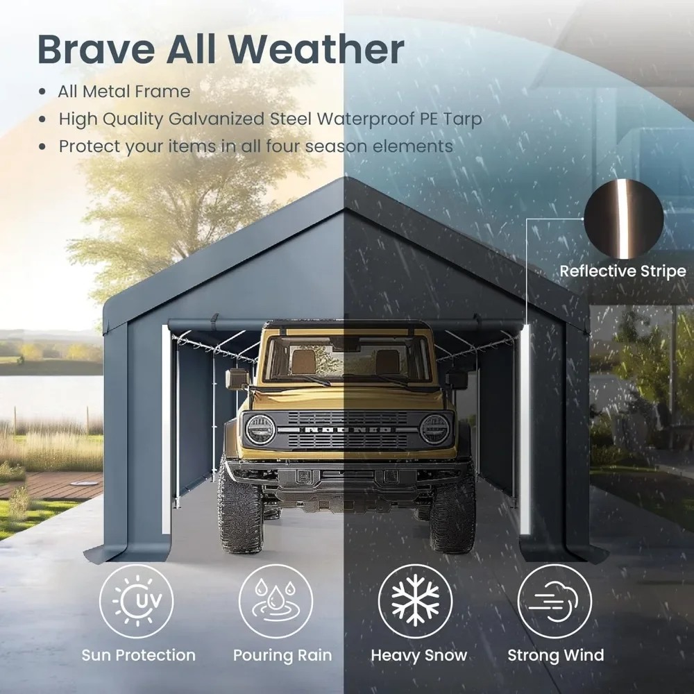 

13'x24'x9.6' Outdoor Portable Storage Shelter Shed Garage Roll up Zipper Doors&Vents Carport for Motorcycle Waterproof and UV