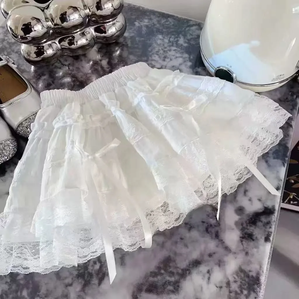 Falda de Pastel con Encaje Estilo Princesa, Falda Corta de Verano para Niñas, Falda de Moda Infantil con Lazo de Mariposa