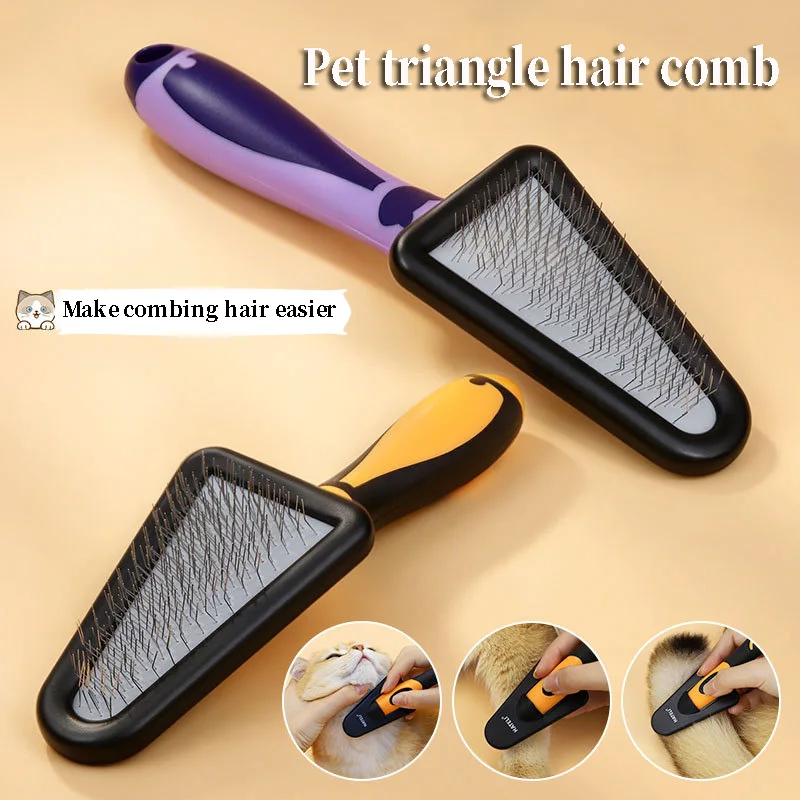 Cat Brush Pet Hair Remover Stainless Steel Dogs Combs Massage Dog Grooming Brush Cleaning Tools Cat Comb Soft Handle Cat Comb