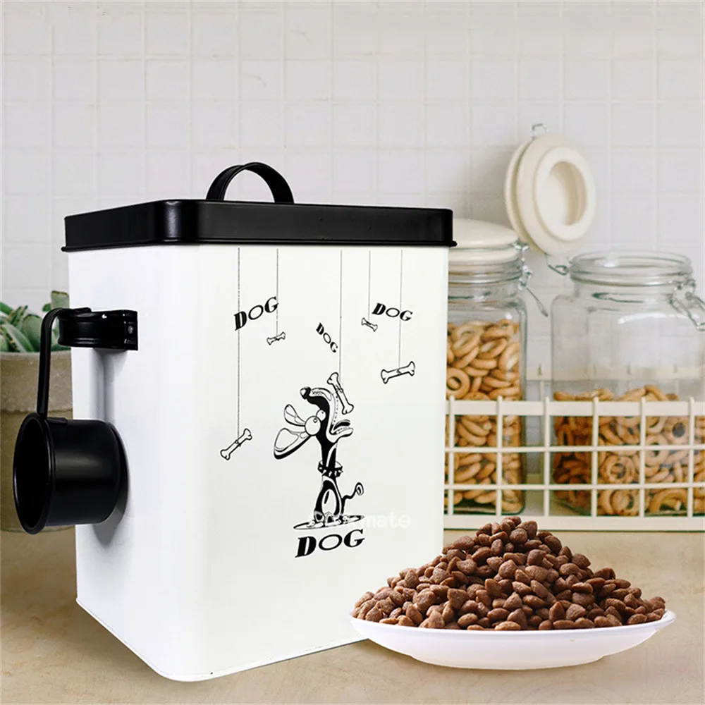 Dog Food Storage Container with Spoon, Pet Food Bucket, Storage Box, Moisture-Proof and Rust-Proof Barrel