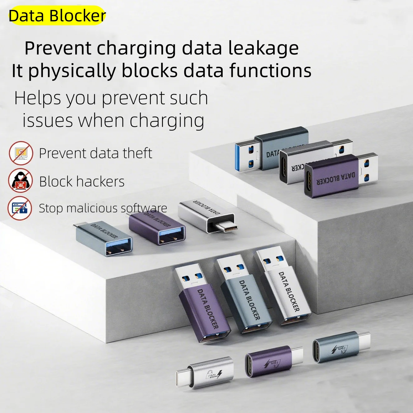 

2PCS USBA/C Anti-Theft Data Blocker Type-C Adapter with Virus Protection Mobile Phone Charging Connector for Enhanced Security