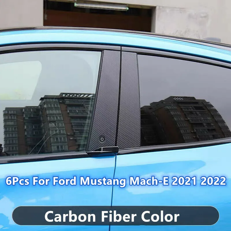 6pcs/Set Carbon Fiber Color Door Window Trim Pillar Posts Pillar Molding Cover Fit For Ford Mustang Mach-E 2021 2022