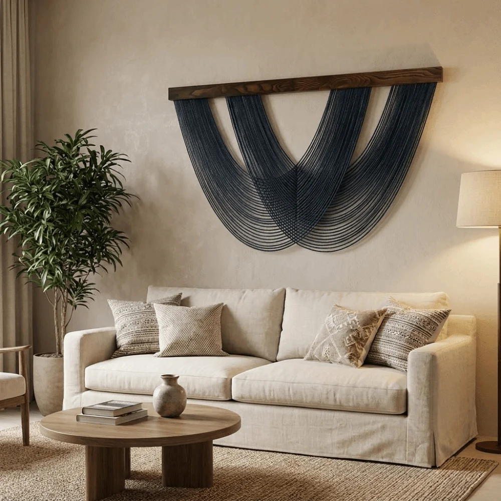 Hand-Woven Wall Hanging Tapestry Large Size Wall Art Bohemian Tapestry Nordic Style Cotton Rope Tapestry Living Room Decor