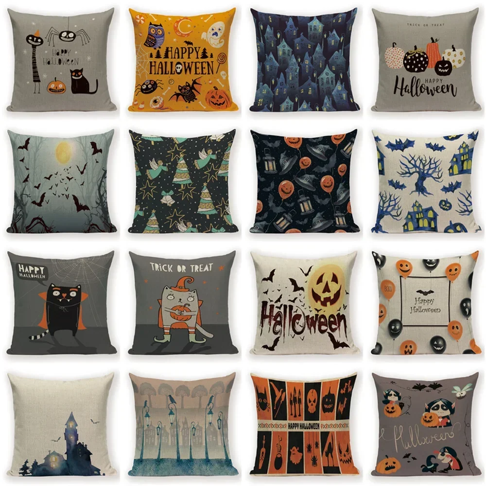 Happy Halloween Cartoon Horror Skull Pumpkin Throw Pillow Case Nightmare Home Trick or Treat Decoration Birthday Party