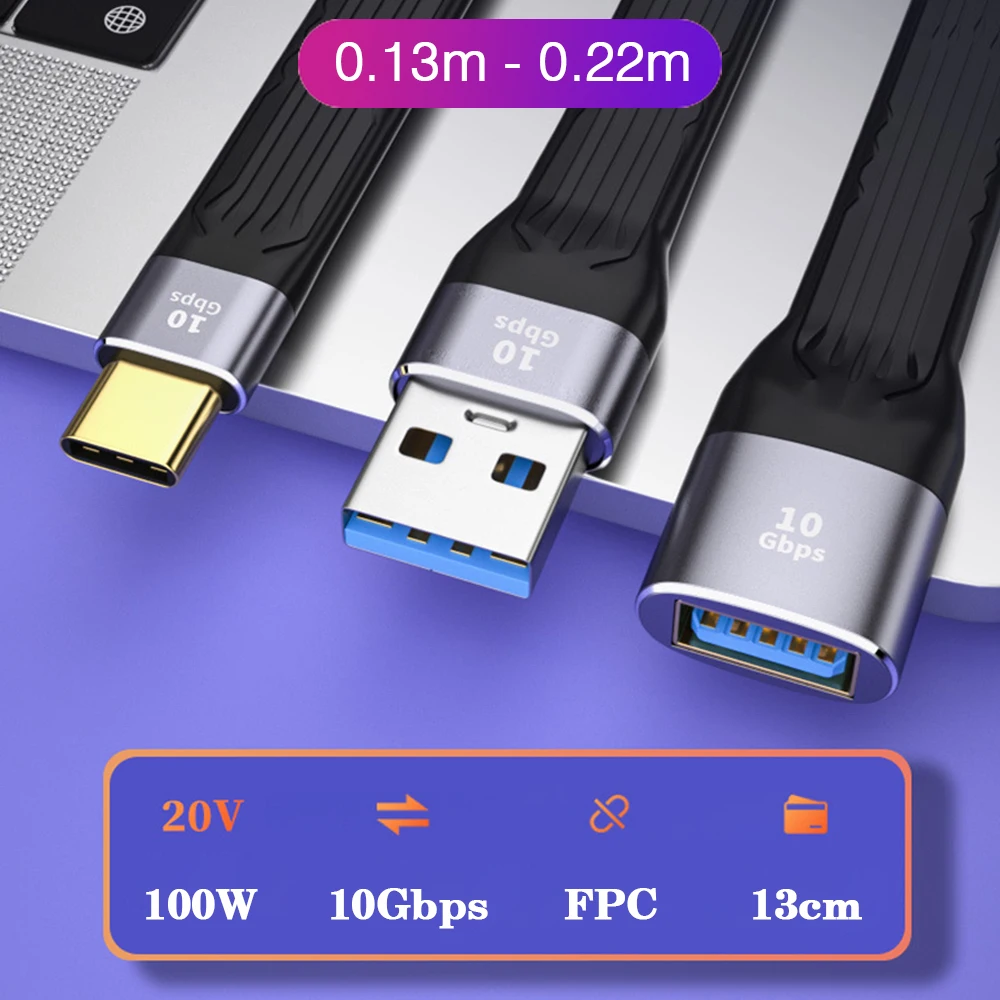 USB 3.1 10Gbps Cable USB-A to USB Type-C Data Transfer 4 Cable USB3.2 20G 4K for SSD Hard Disk 60W QC4.0 PD Fast Charging Cable