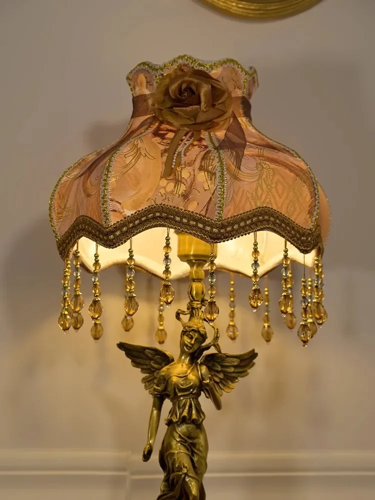 

customized French copper angel desk lamp, retro luxury bedroom tassel desk lamp