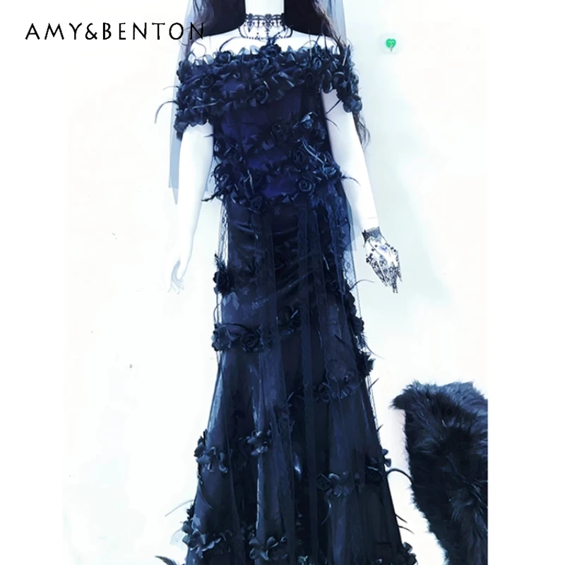 

Gothic Dark Purple Sweet Cool Sexy Women's Top Original Design 2025 Autumn New Palace Classical Halloween Long Skirt Sets Ladies