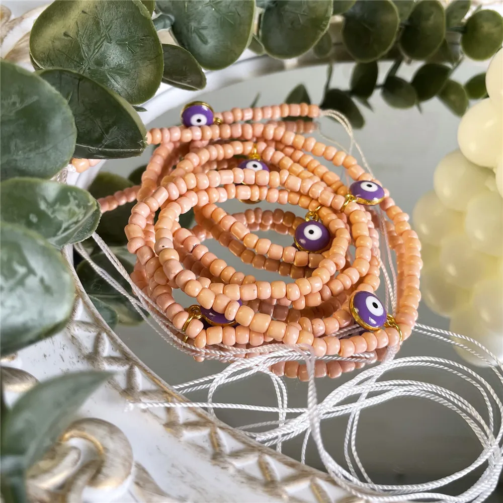 Boho Evil Eye Anhänger Perlen Taille Kette für Weibliche Plus Size Afrikanischen Nicht-Stretching Tie-auf Bauch Kette bikini Körper Schmuck 2022