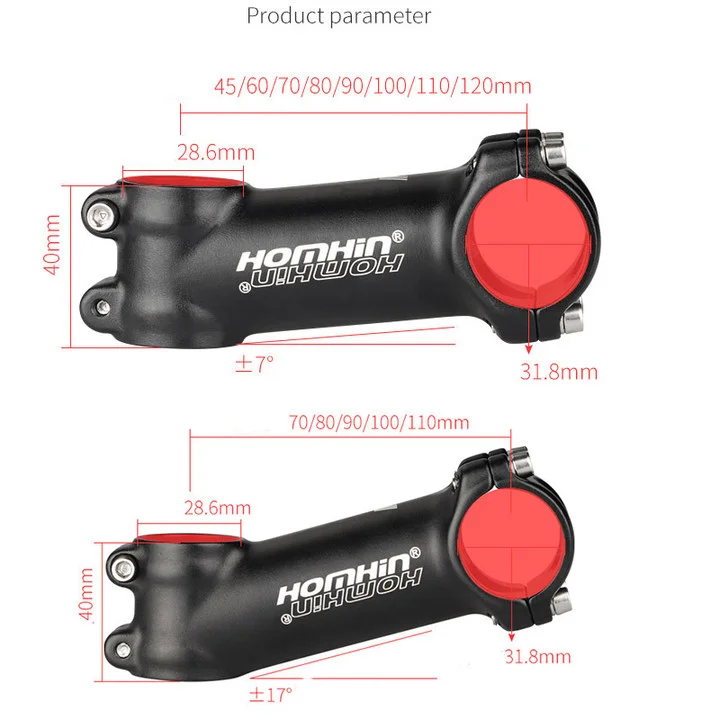 Ultralight  Adjustable Bicycle Handlebar Stem 7/17 Degrees MTB Road Bicycle Stem 31.8*45-120mm Mountain MTB Bicycle Power Parts