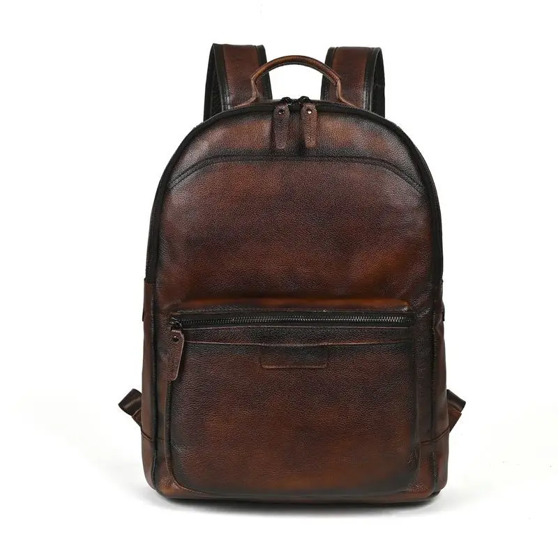 

New Brand Genuine Leather Vintage Men Backpacks Fashion Real Natural Leather Student Backpack Boy Luxury Computer Laptop Bag